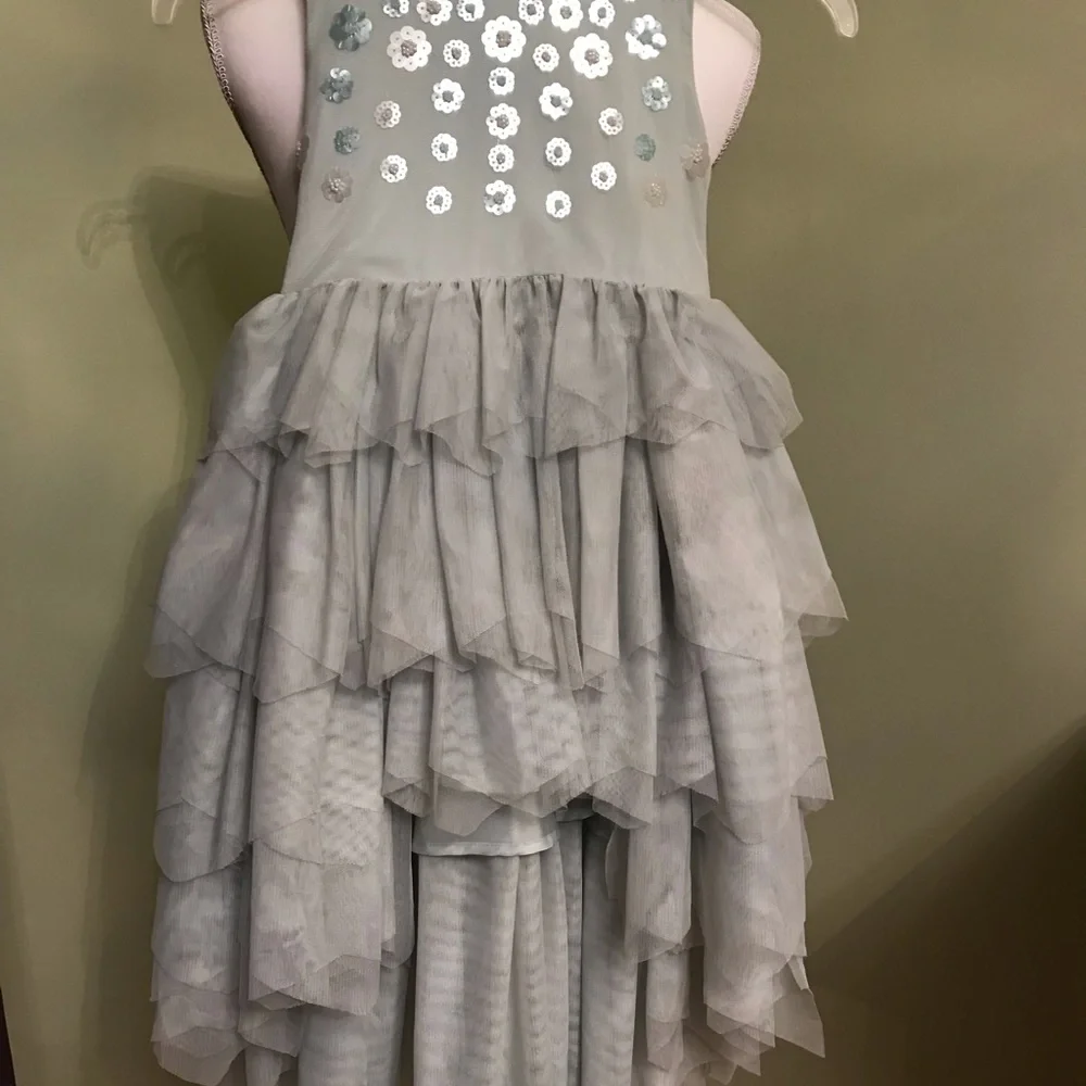 ☀️H&M Girl’s Pale Green Sequined Hi Low Dress, 5-6 yrs